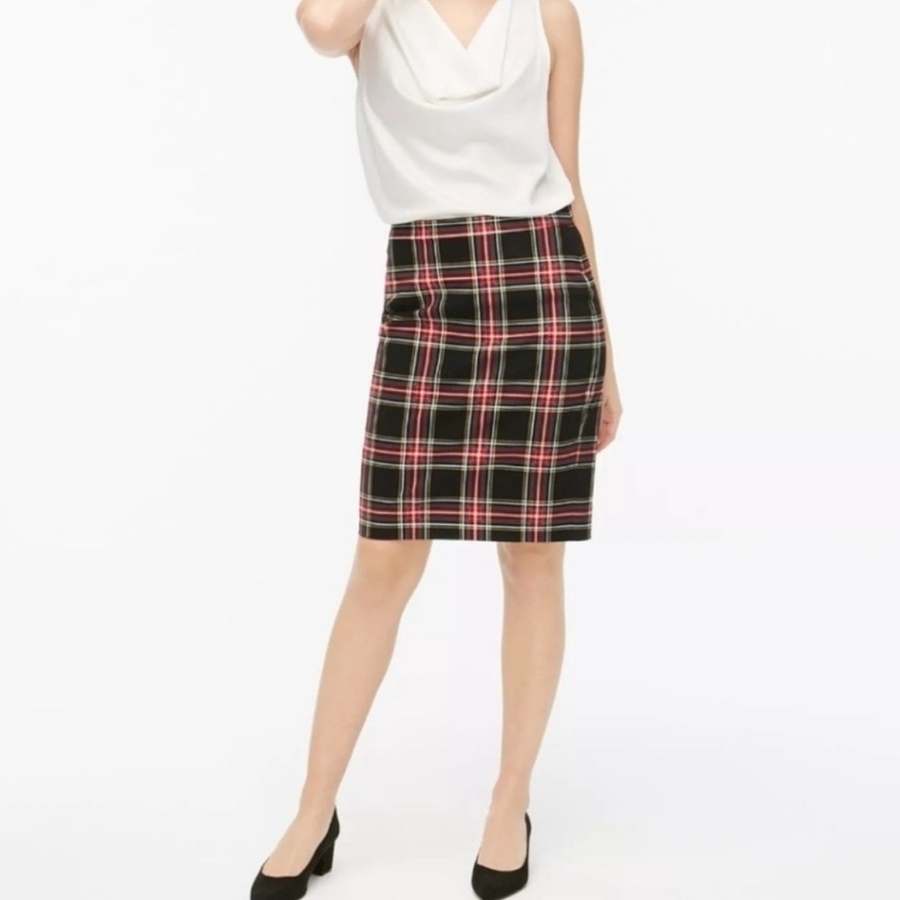 J. Crew Red and Black Tartan Plaid Pencil Skirt - Picture 4 of 8